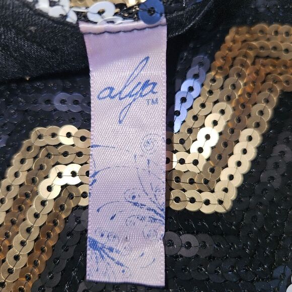 Alya Sequin Halter Party Dress M | Black Gold White Sparkle Swiftie Style - Picture 6 of 8